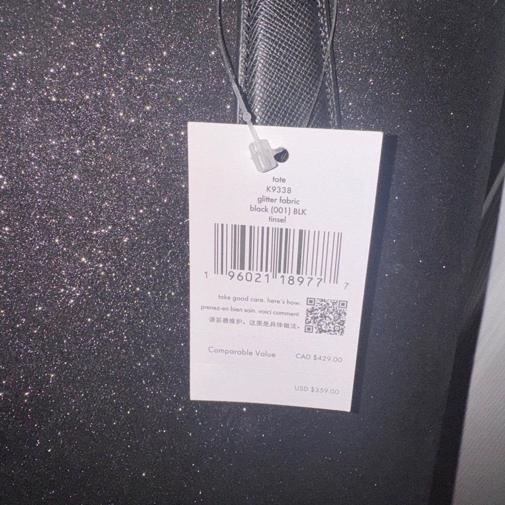 Kate Spade K9338 Glitter Tinsel Tote Black New - Picture 2 of 3